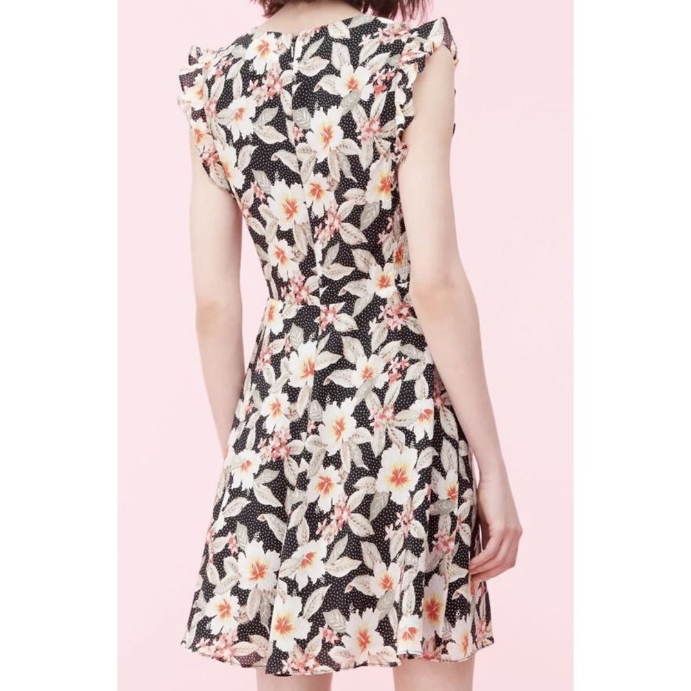 Rebecca Taylor Kamea Smocked Floral Flutter-Sleeve V-Neck Stretch Silk Dress - Picture 2 of 7